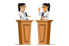 Speaker Woman Vector. Business Woman, Politician Giving Speech. Rostrum. Candidate. Isolated Flat Cartoon Character Illustration